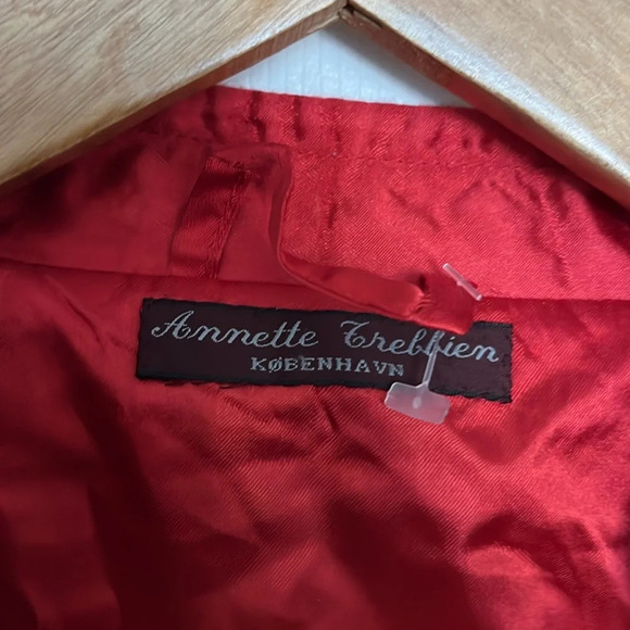 ❤️Rare Annette Trebbien vintage Jacket Women's cropped red tan checkered cottage - Picture 2 of 10